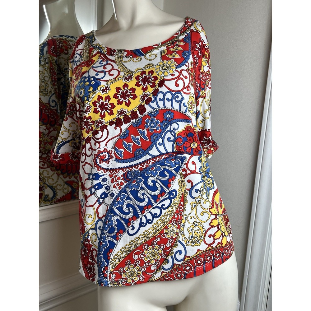 Talbots  Top  Floral Paisley Cuff Sleeve Shirt Short‎ Sleeve Classic XL